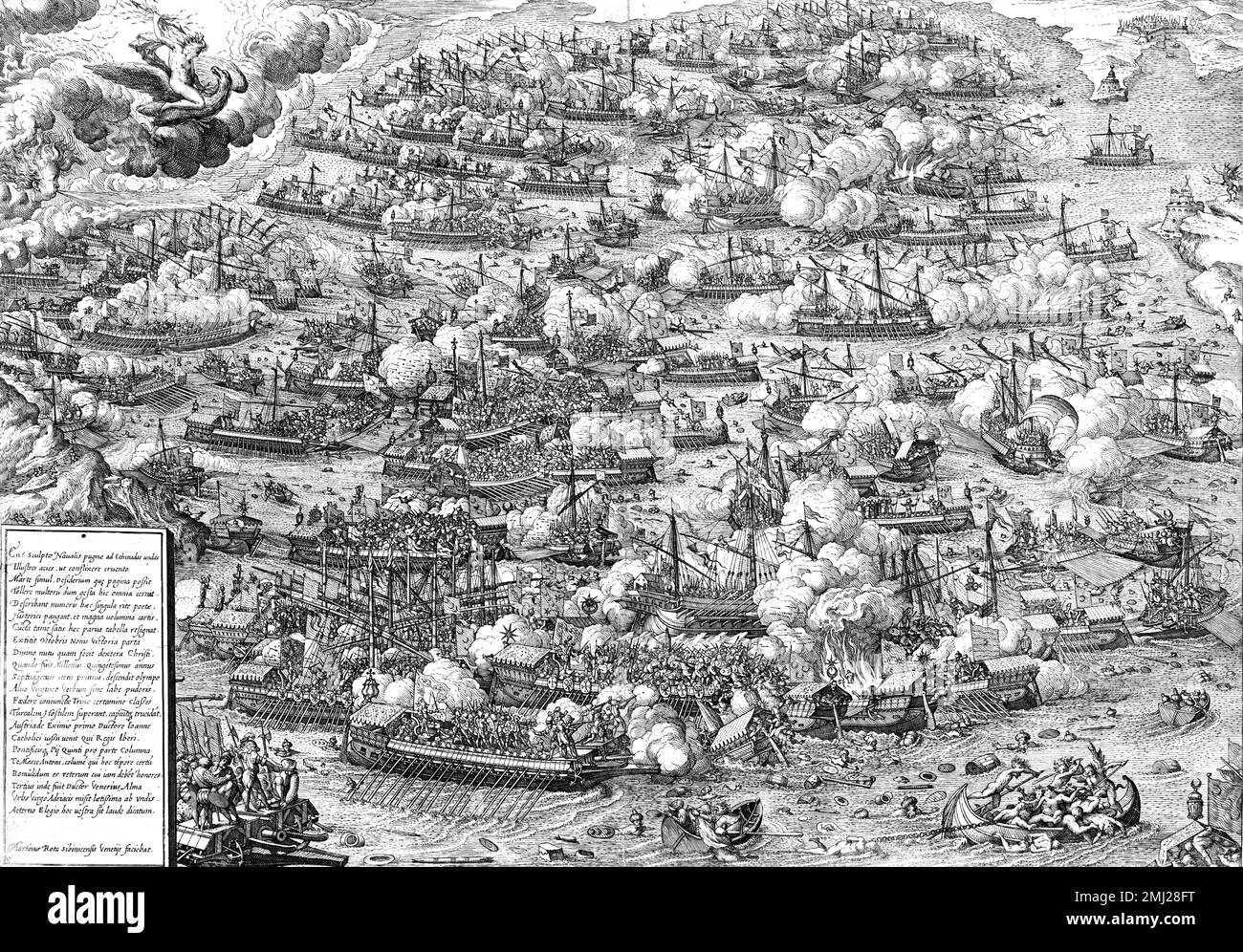 Battle of Lepanto, 1571.  engraving by Martin Rota, 1572 Stock Photo