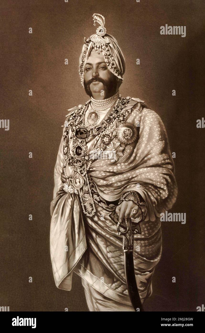 Duleep Singh. Portrait of Maharaja Sir Duleep Singh (1838-1893), mezzotint, 1882 by Thomas Lewis Atkinson after James A Goldingham. Duleep Singh was the last Maharaja of the Sikh Empire. Stock Photo