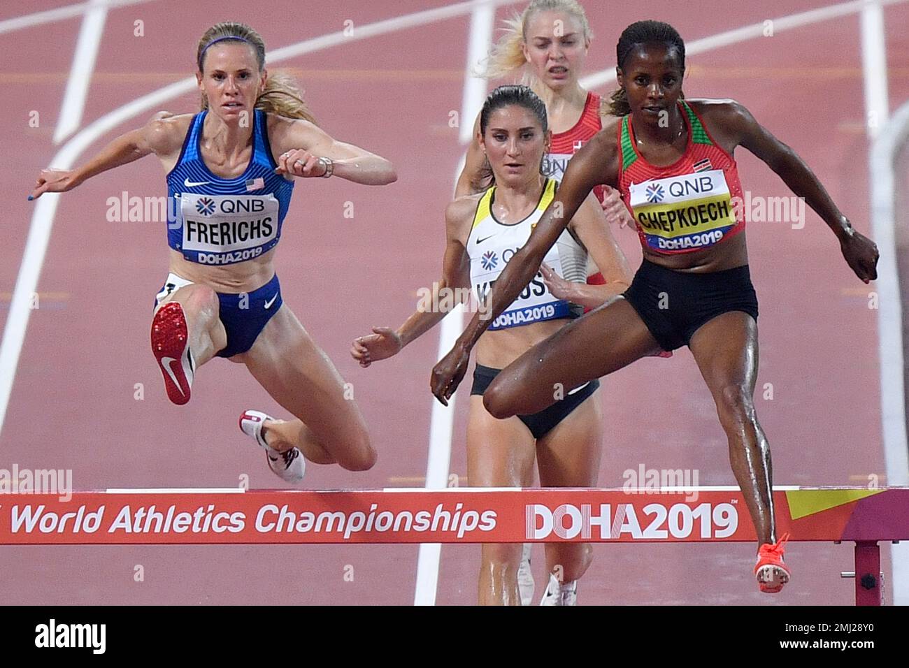 Beatrice Chepkoech of Kenya, right, and Courtney Frerichs of the U.S
