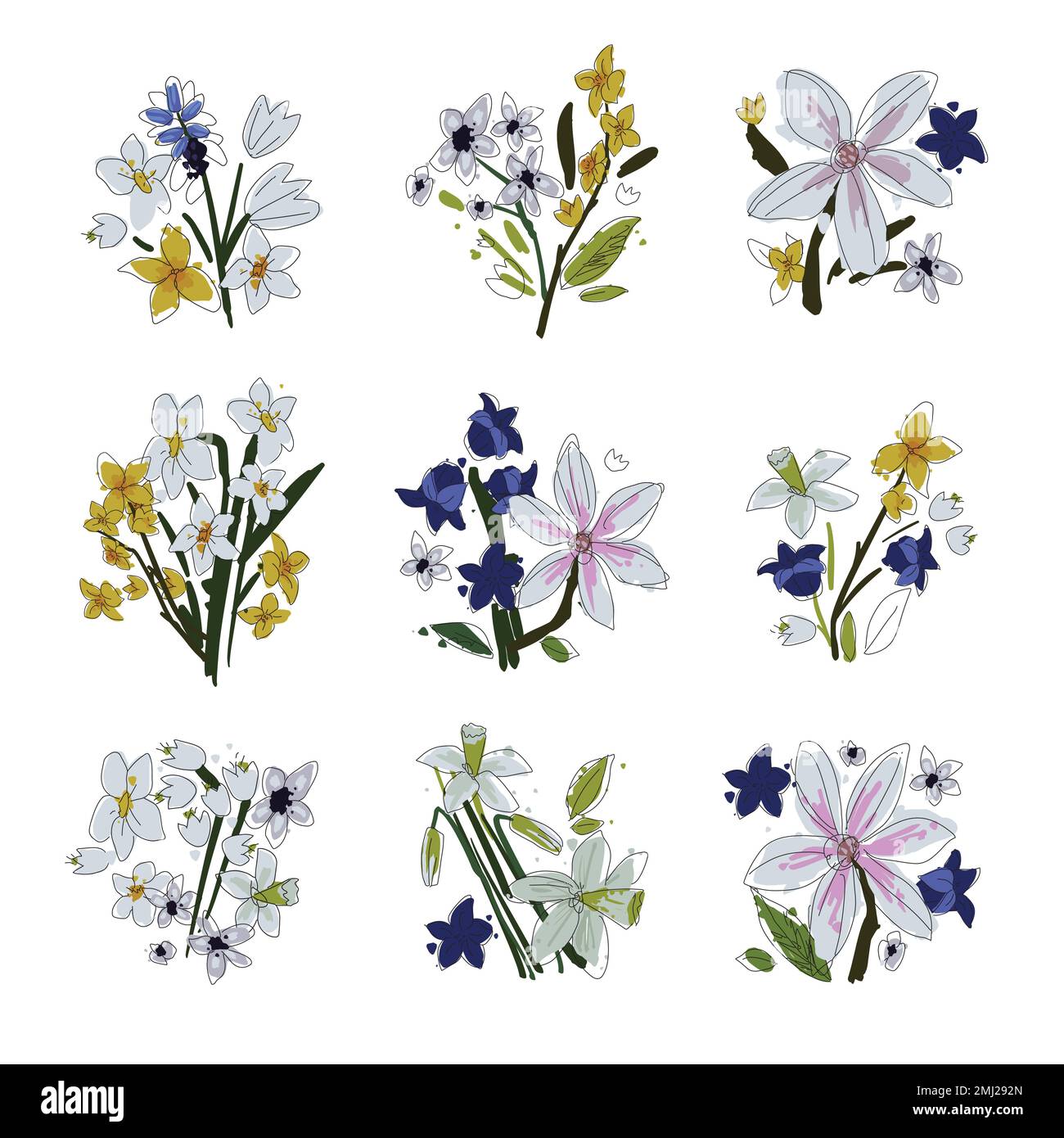 Set of vector hand drawn flowers and leaves Stock Vector Image & Art ...