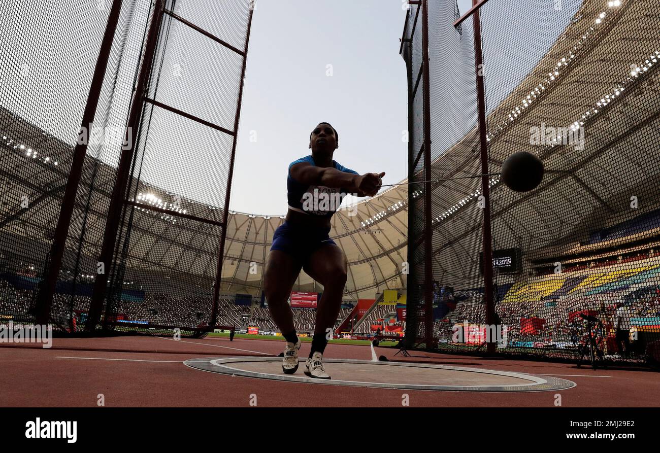 Gwen Berry, of the United States, competes during the women's hammer