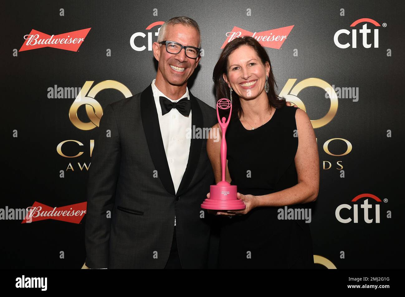Jim Lesser President CEO BBDO San Francisco left and Lisa McKnight Global Head of Dolls Mattel in the green room during the 60th Annual Clio Awards at The Manhattan Center Wednesday