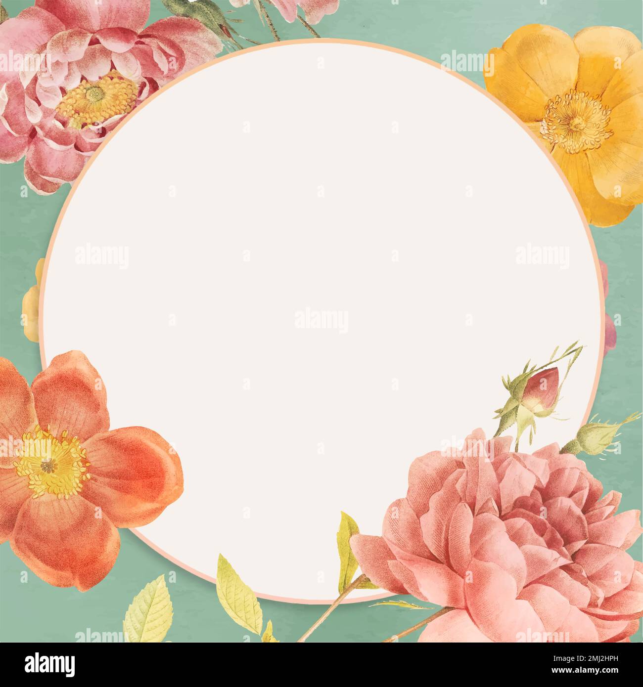 Vivid flower decorated blank space frame Stock Vector