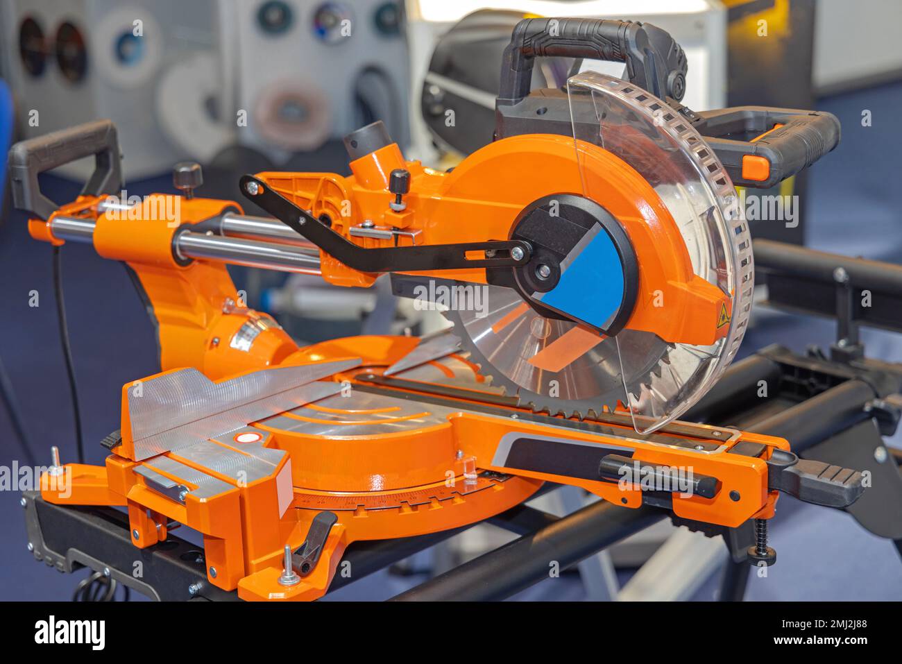 Orange Electric Mitre Circular Saw With Laser Guide Equipment Stock Photo Alamy