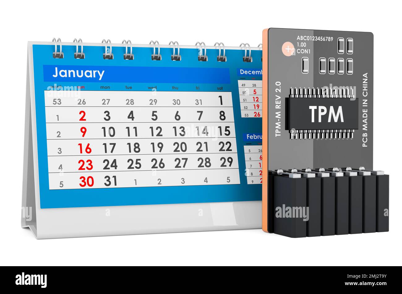 Trusted Platform Module, TPM with desk calendar, 3D rendering isolated
