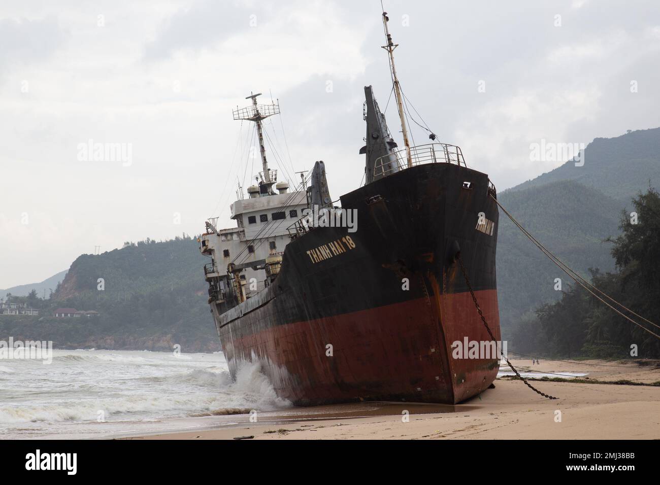 Ship Wreck Ship Washed Ashore After Damaging Storm Vietnam Stock