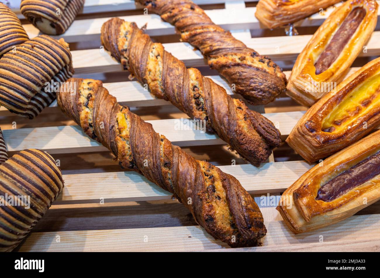 Famous french pastery named chocolatine or chocolate bread Stock Photo