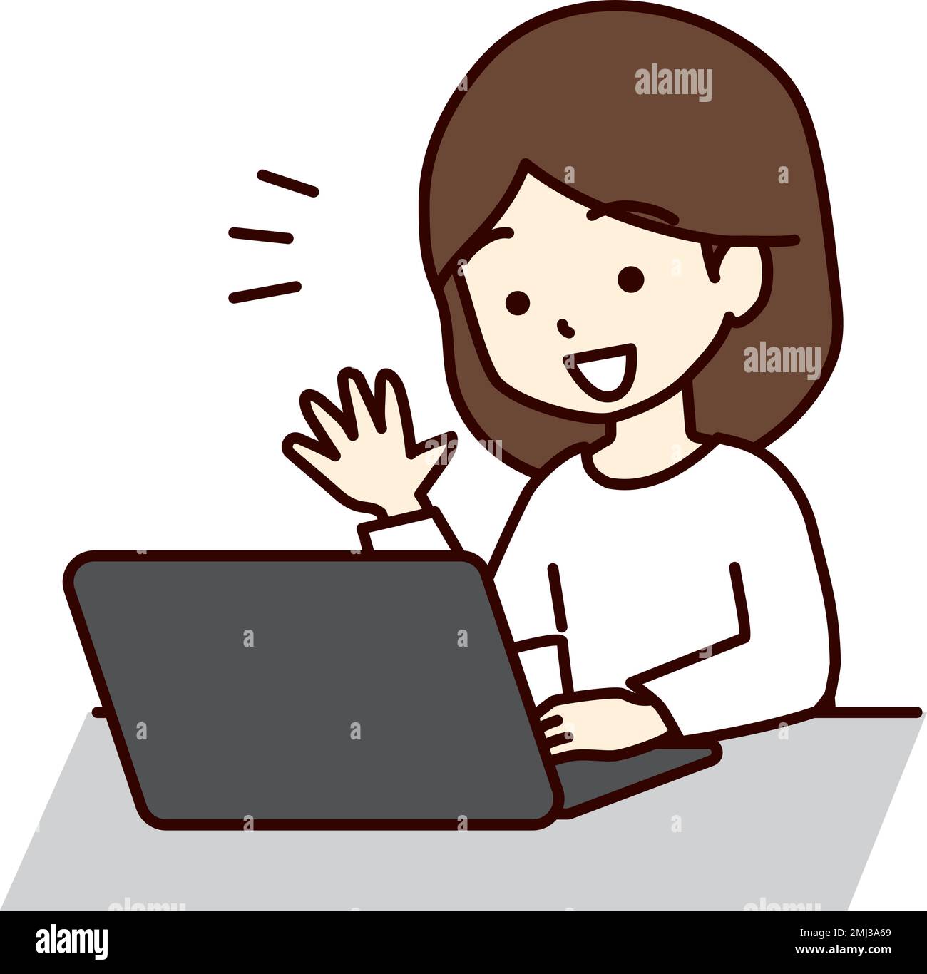 A woman having a web conference on her laptop. Stock Vector