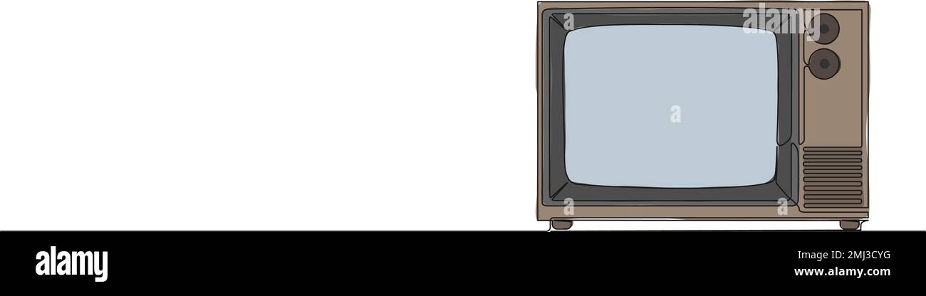 colorized continuous single line drawing of old tube tv set, line art vector illustration Stock Vector