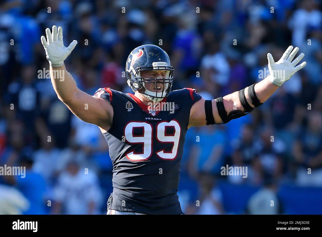 Houston Texans defensive end J.J. Watt celebrates after the Los