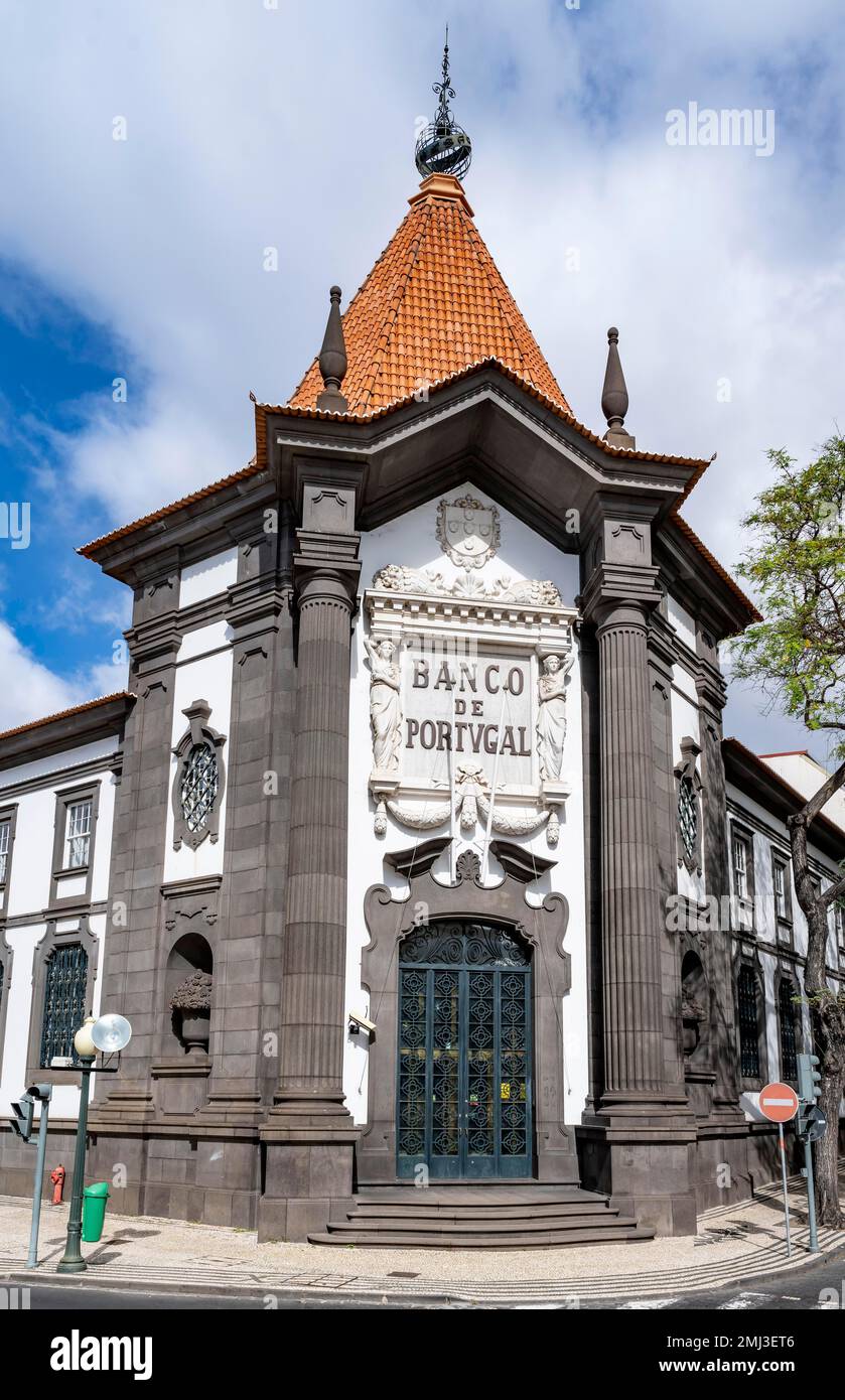 Banco de Portugal, Funchal Old Town, Madeira, Portugal Stock Photo