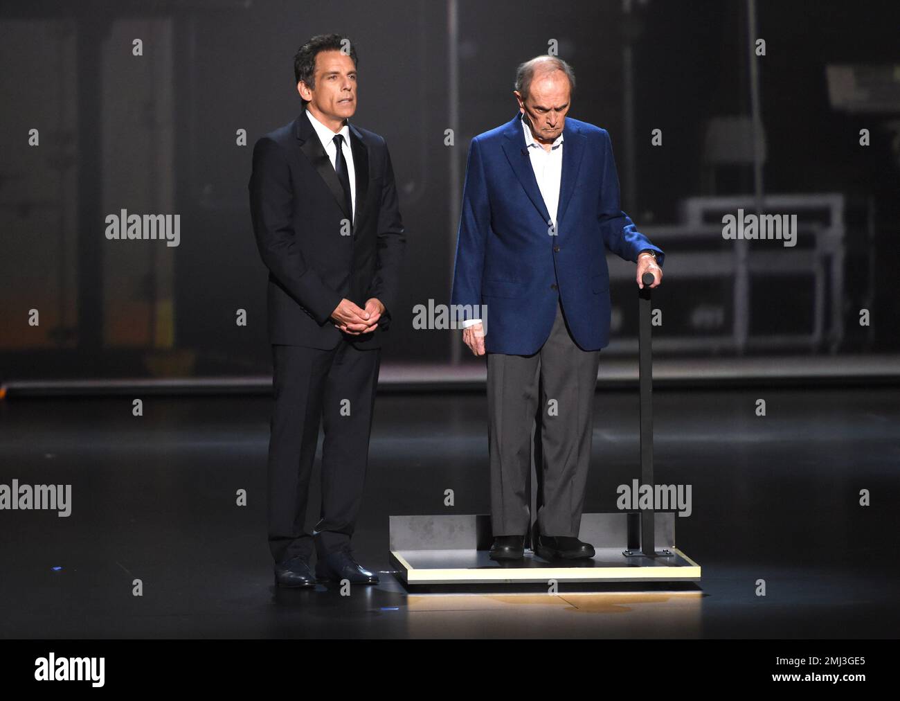 Ben Stiller, left, and Bob Newhart appear onstage at the 71st Primetime