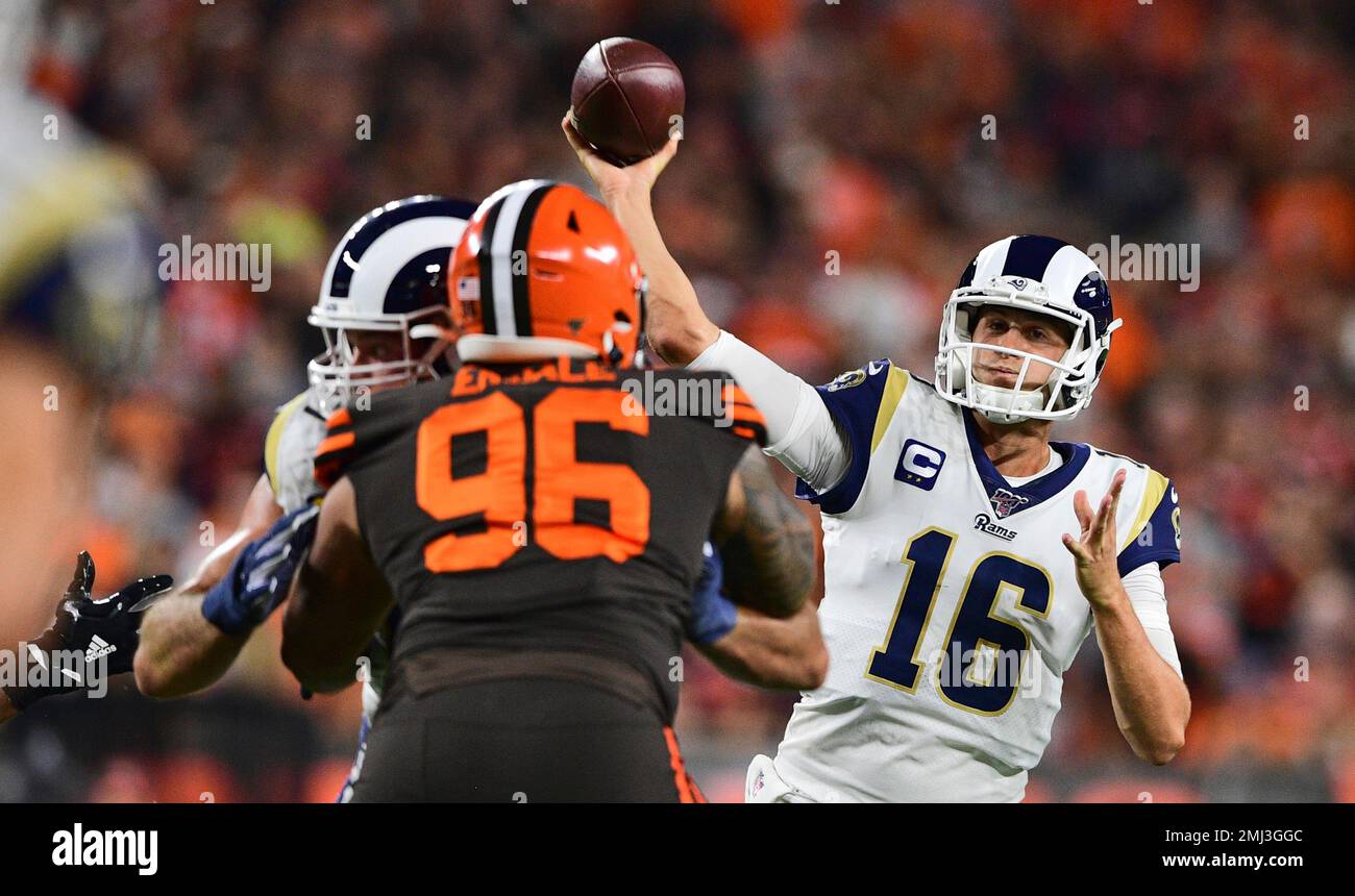 Jared Goff of the Los Angeles Rams looks to pass during the second