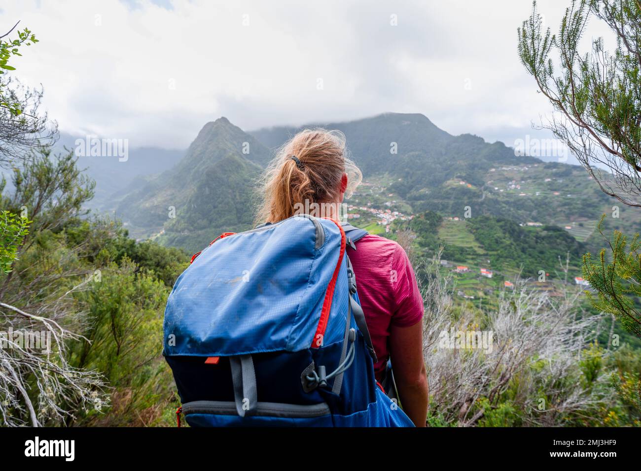 Hiker in Boaventura, Madeira, Portugal Stock Photo