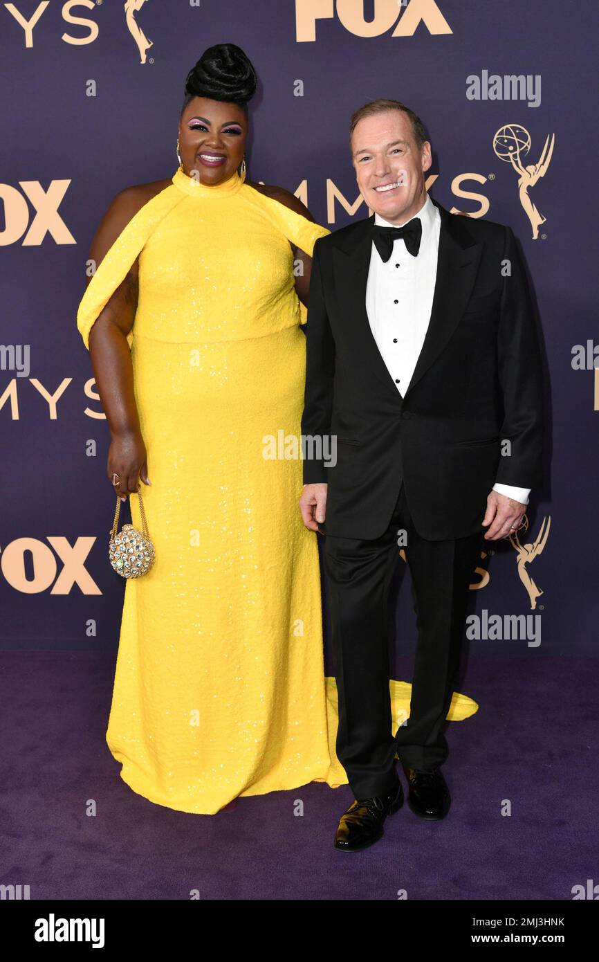 Nicole Byer, left, and Jacques Torres arrive at the 71st Primetime Emmy