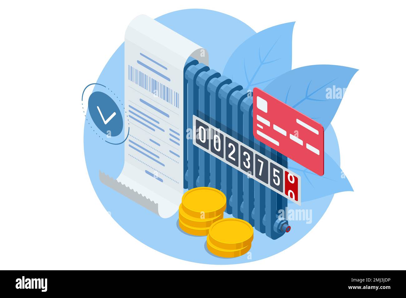 Isometric invoice, payment for heat energy. Utility bills and saving resources concept. Utility