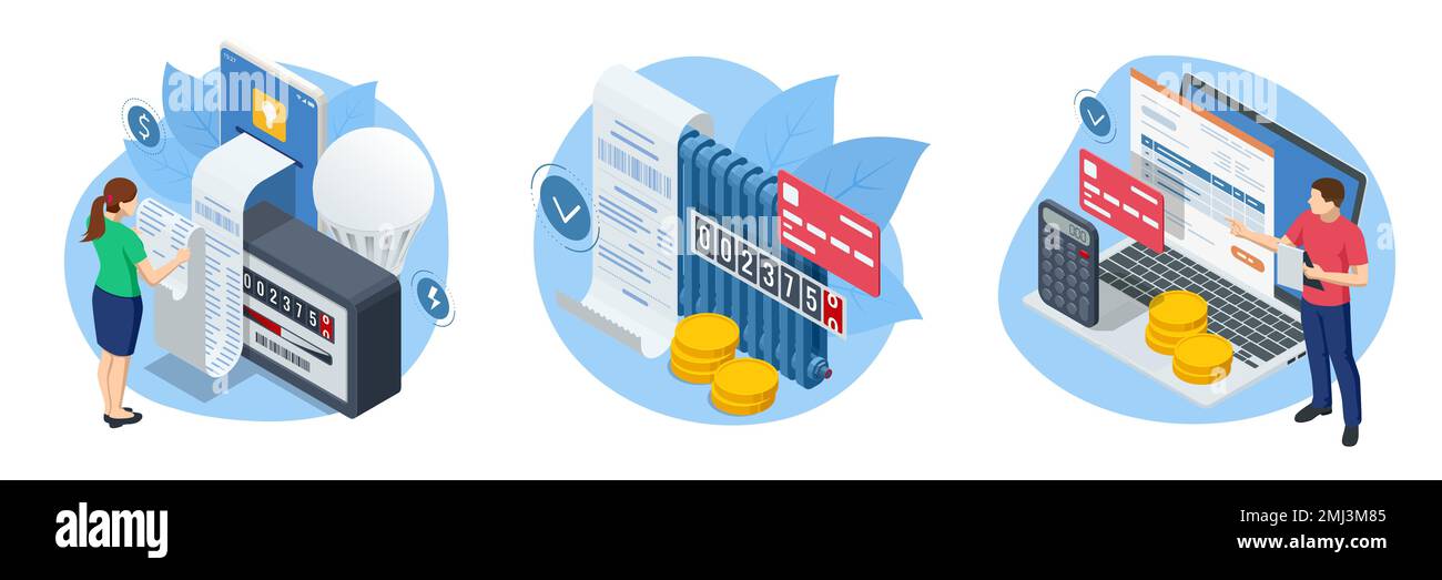 Isometric invoice, payment for heat energy and electricity. Utility