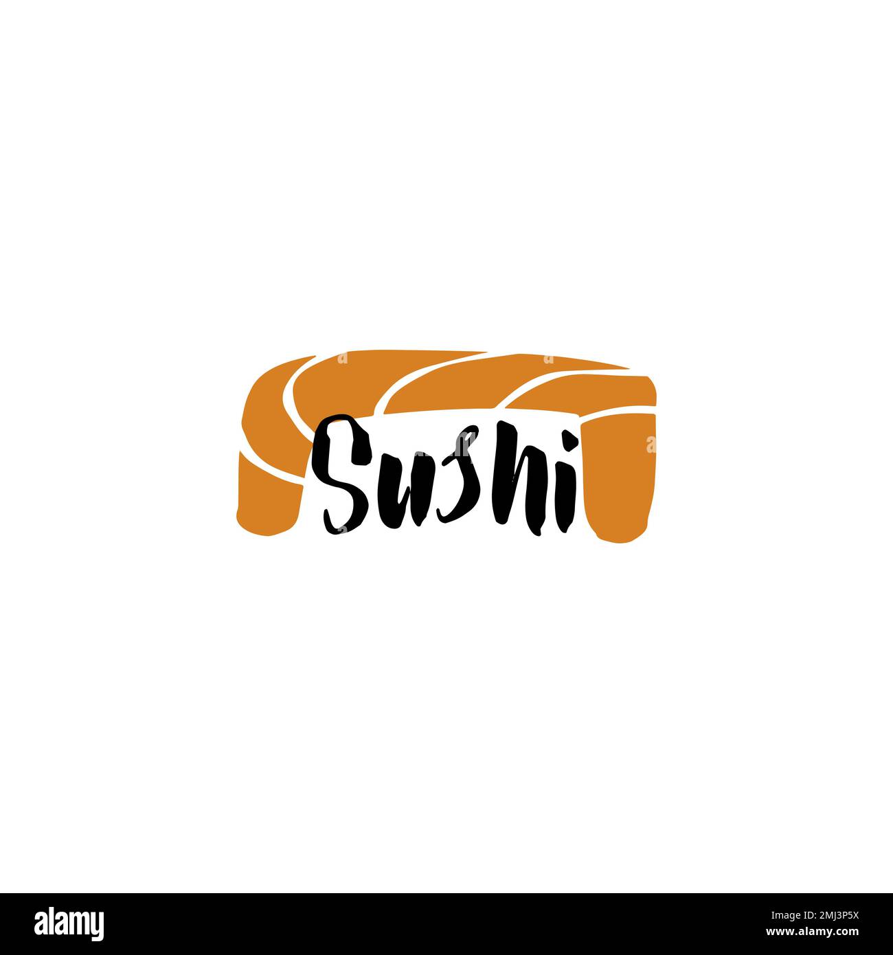 Stylized illustration of sushi logo with lettering and salmon Stock Vector
