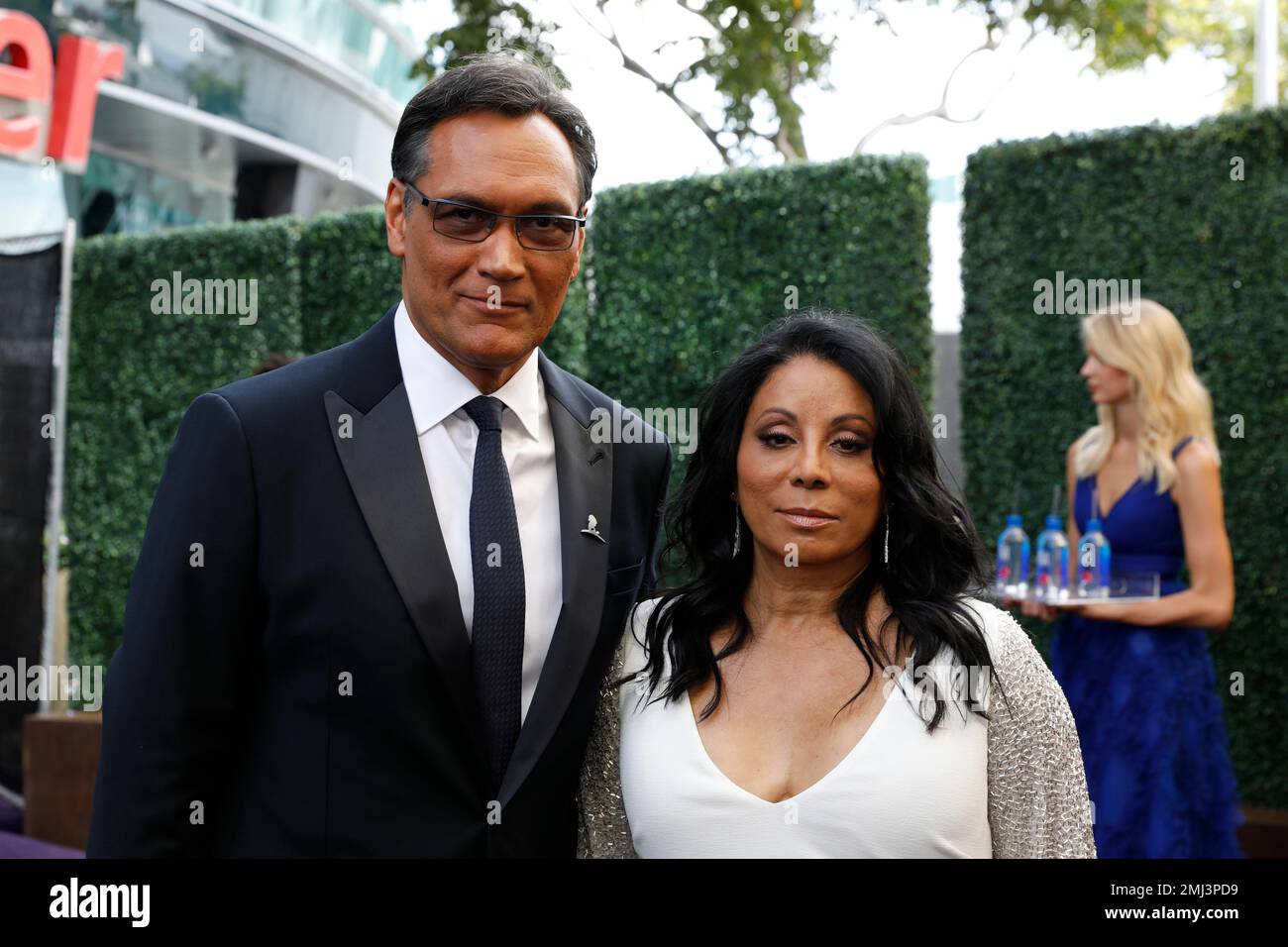 Jimmy Smits and Wanda De Jesus arrive at the 71st Primetime Emmy Awards on  Sunday, Sept. 22, 2019, at the Microsoft Theater in Los Angeles. (Photo by  Christy Radecic/Invision for FIJI/AP Images