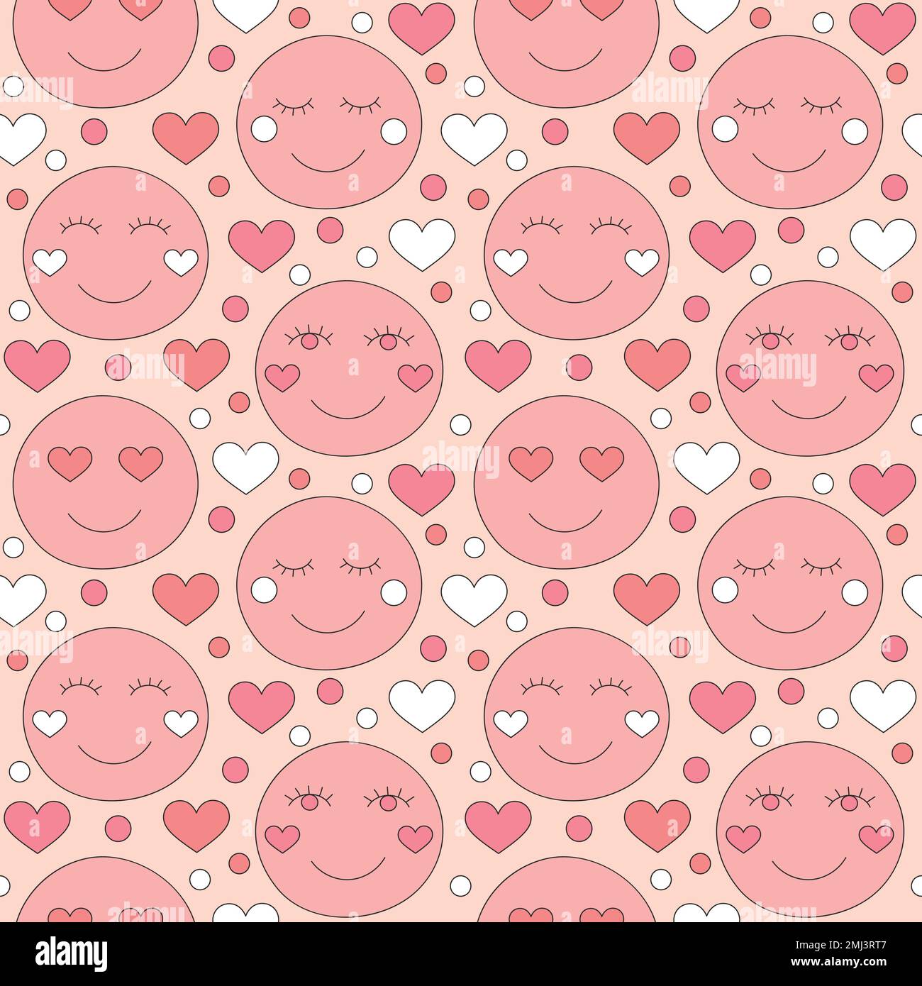Seamless pattern with retro pink colors hearts. Stock Vector