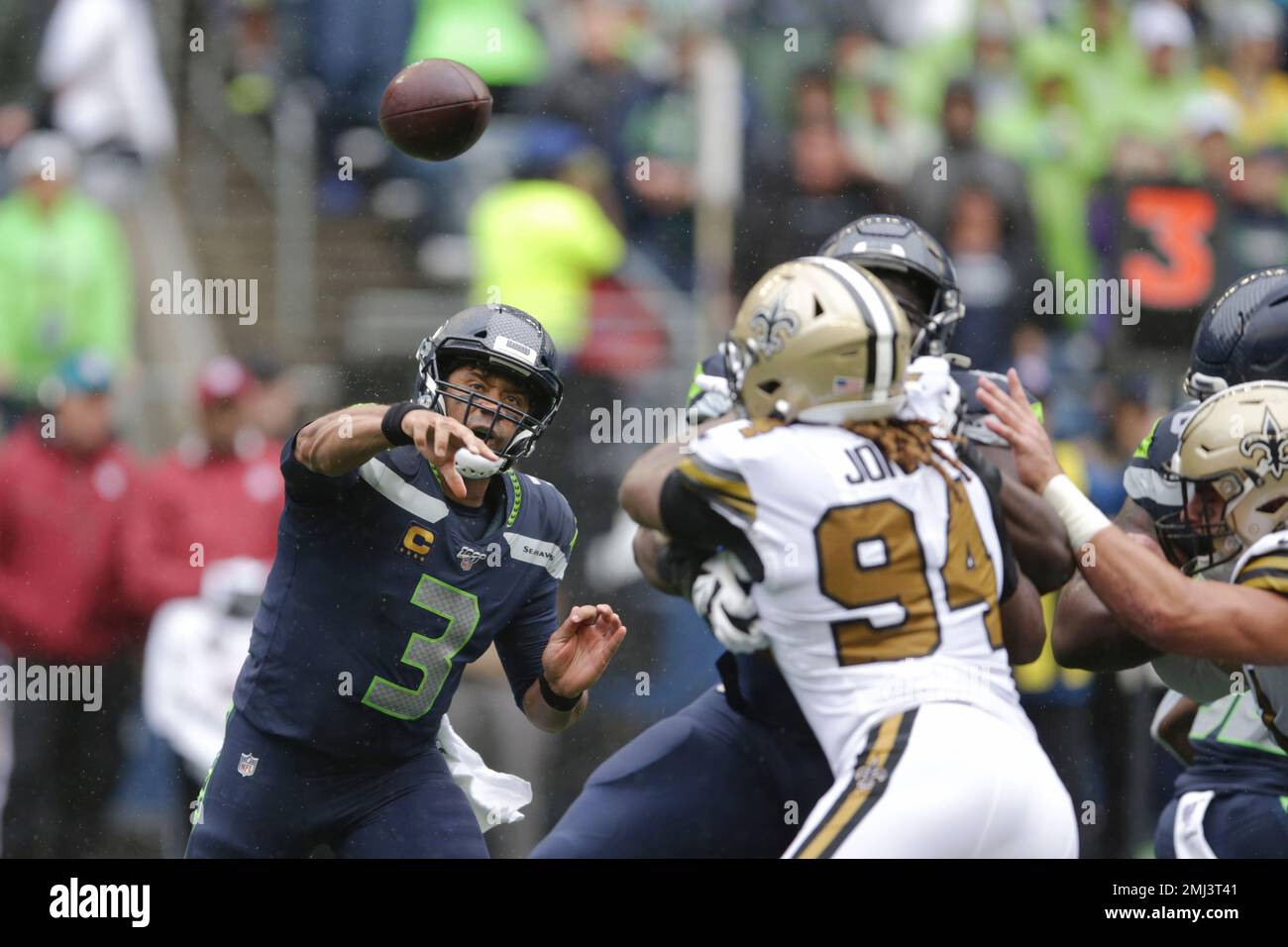 Seattle Seahawks quarterback Russell Wilson (3) throws against the