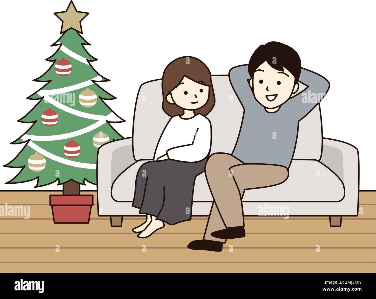 Couple sitting on the couch for Christmas. Stock Vector
