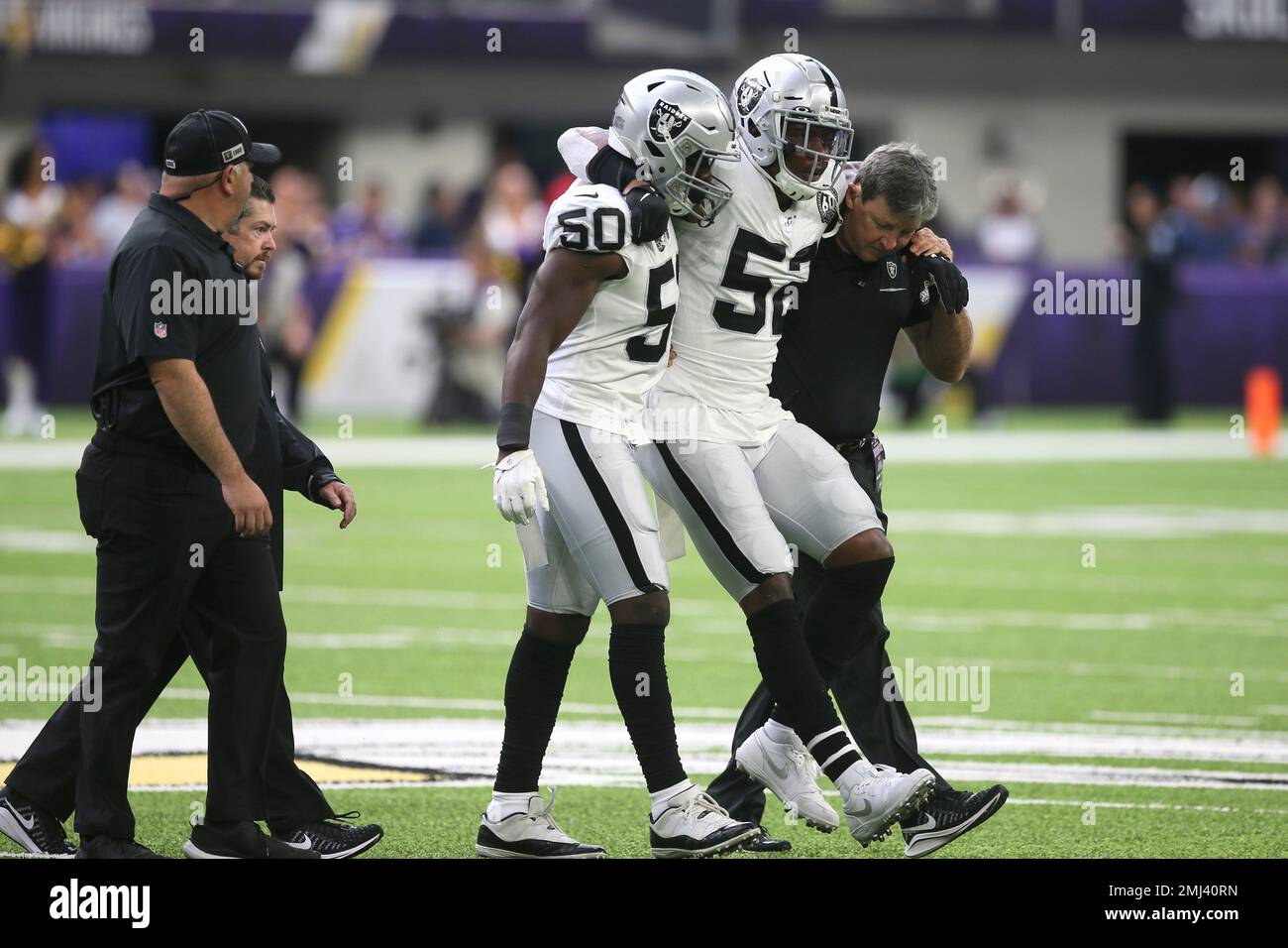 Santa Clara, CA, USA. 1st Nov, 2018. San Francisco 49ers fullback Kyle  Juszczyk (44) is tackled by Oakland Raiders middle linebacker Marquel Lee  (55) in the first quarter during a game at