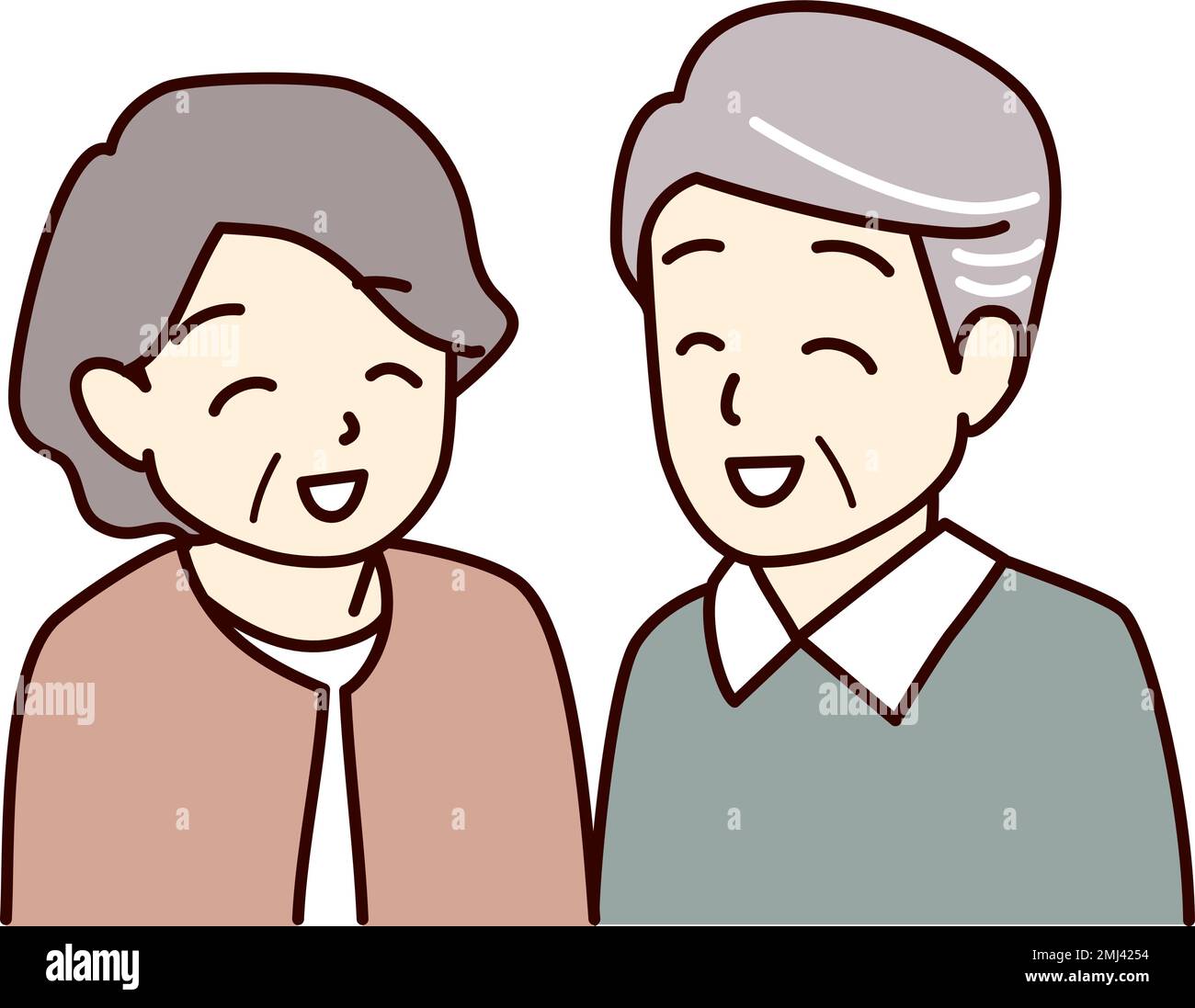 Illustration of the upper body of an elderly couple smiling at each other. Stock Vector