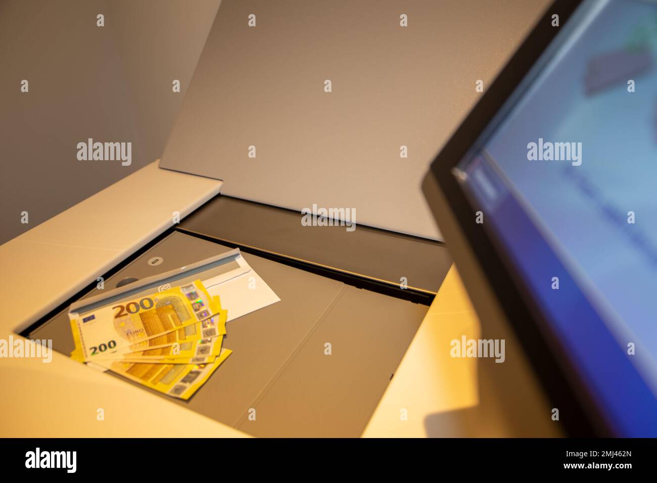 Euro banknotes in a safe deposit box Stock Photo