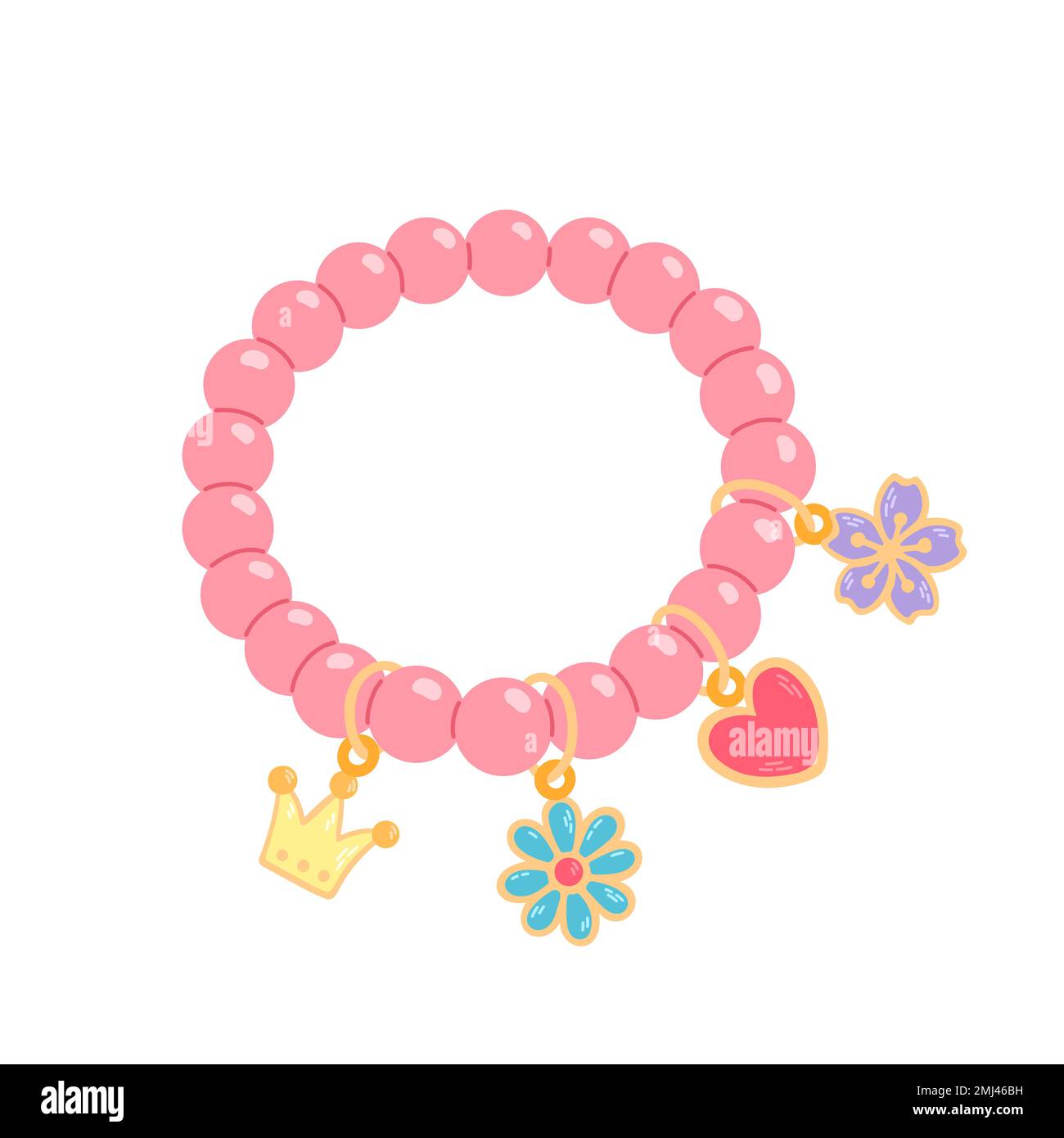 Kids jewelry. Cartoon drawing of bracelet from colorful beads for children isolated on white. Fashion, jewelry concept Stock Vector