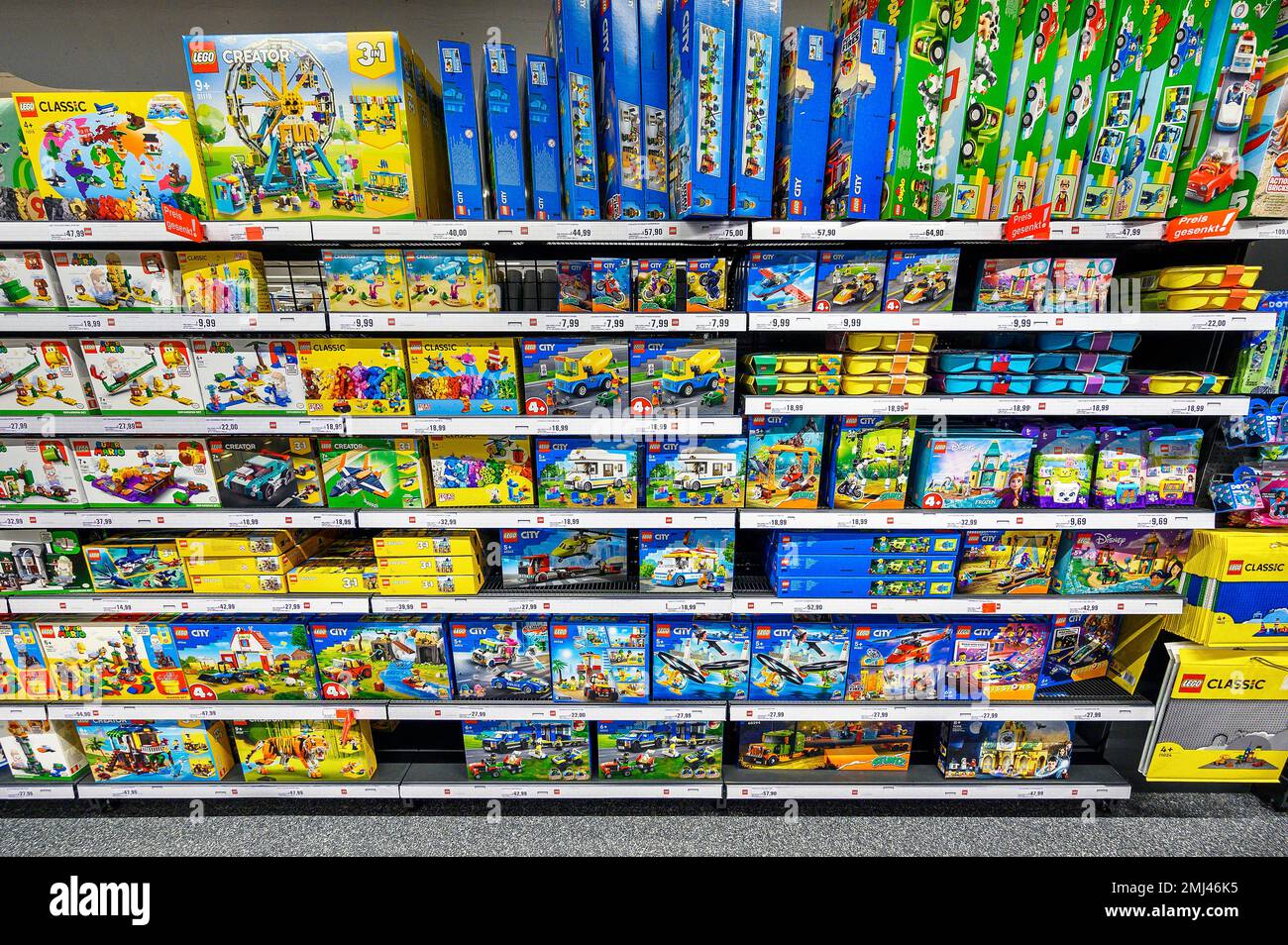 Shelf with Lego articles in the wholesale market, Bavaria, Germany Stock Photo