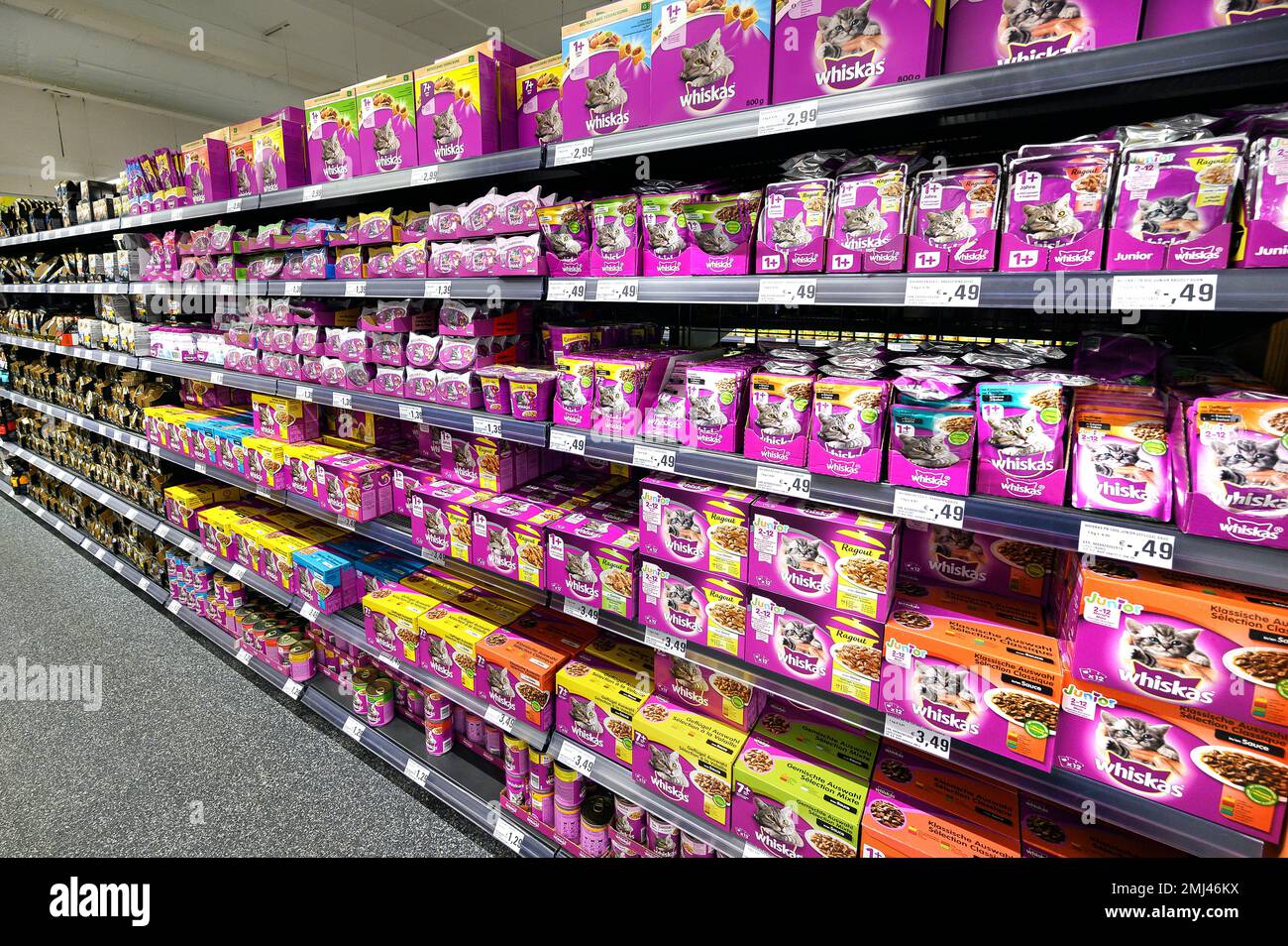 Shelf with cat food in the wholesale market Bavaria Germany