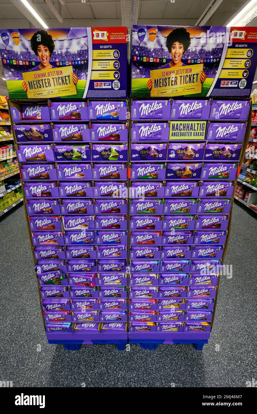 Shelf with chocolate in the wholesale market, Bavaria, Germany Stock Photo