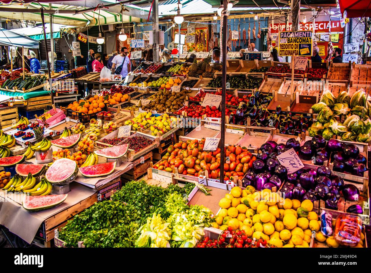 Vegetable stall, Ballaro market, most famous and ancient market of Palermo with oriental charm, Sicily, Palermo, Sicily, Italy Stock Photo