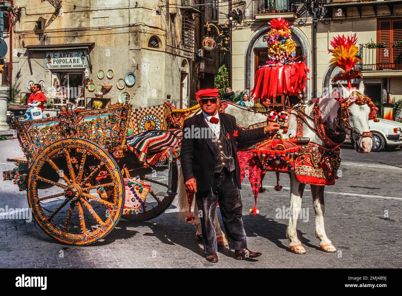 Historical horse-drawn carriage, Palermo, Sicily, Palermo, Sicily, Italy Stock Photo