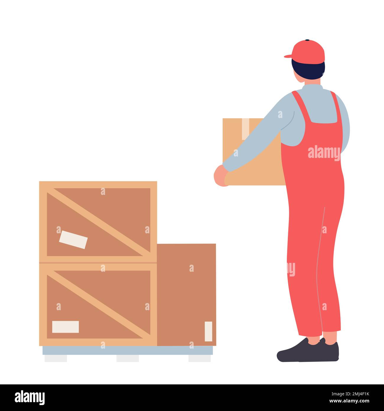 Storekeeper supply warehouse. Logistic shipping service, store manager