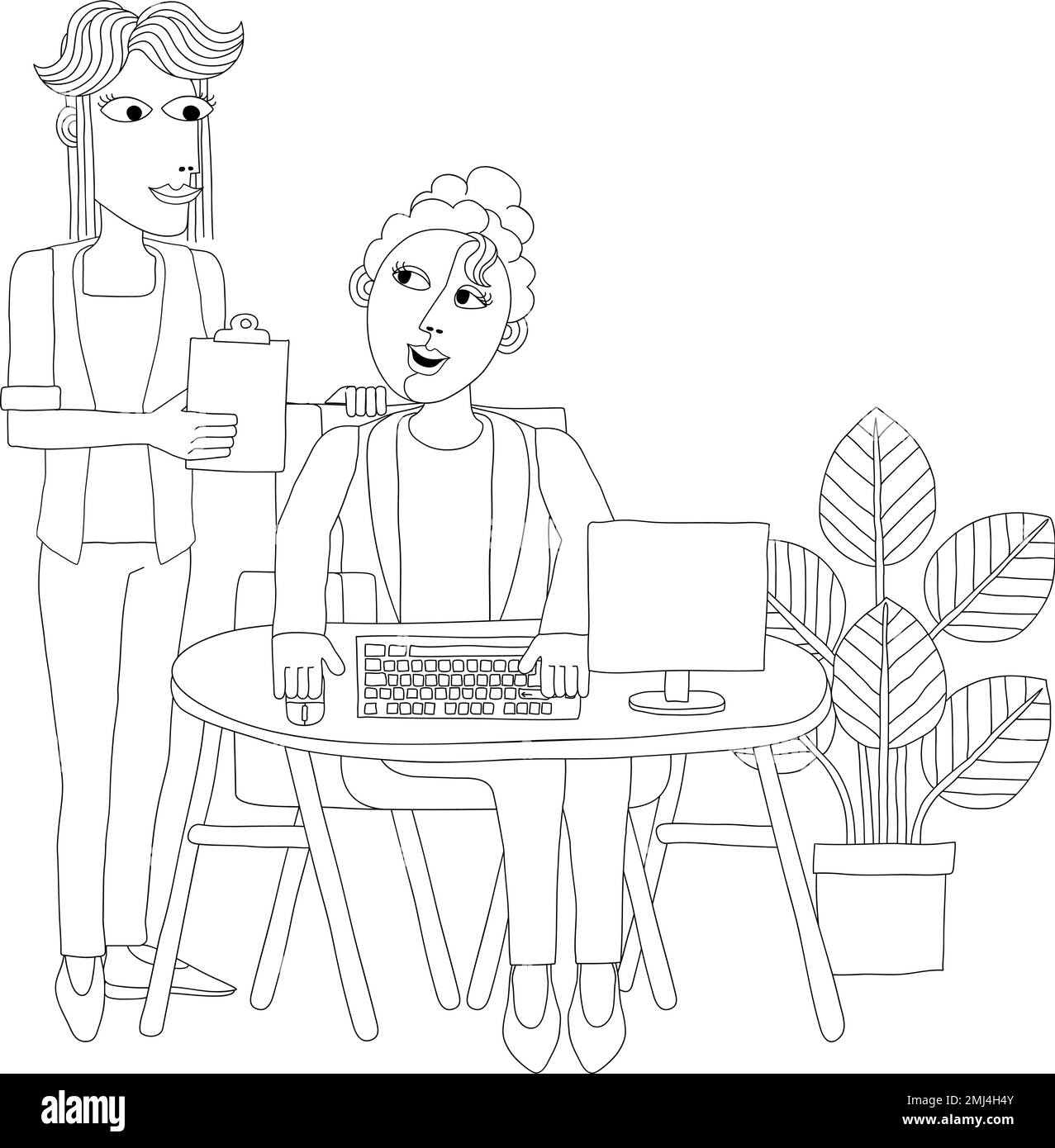 women-working-business-illustration-office-scene-stock-vector-image