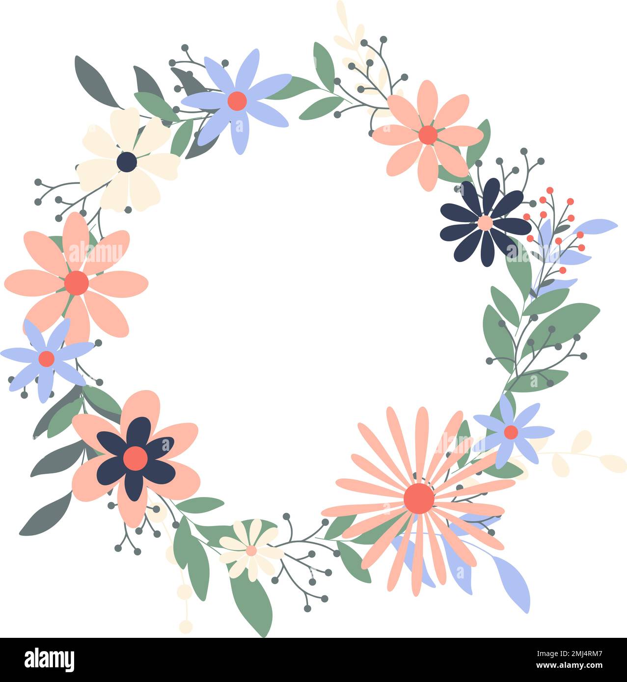 Card with herbal flowers. Round botanical floral template for text ...