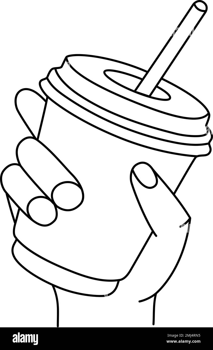 Human hand with tea mug cup. Breakfast time. Hand holding disposable ...