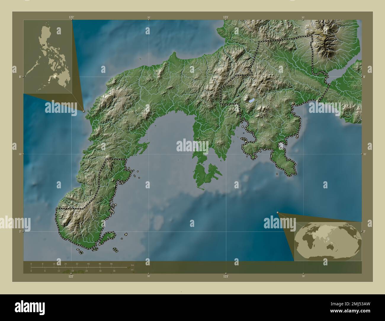 Zamboanga del Sur, province of Philippines. Elevation map colored in