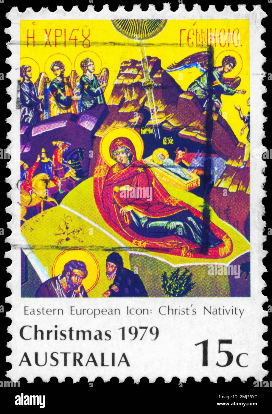 AUSTRALIA - CIRCA 1979: A Stamp printed in AUSTRALIA shows the Nativity Icon, Christmas series, circa 1979 Stock Photo