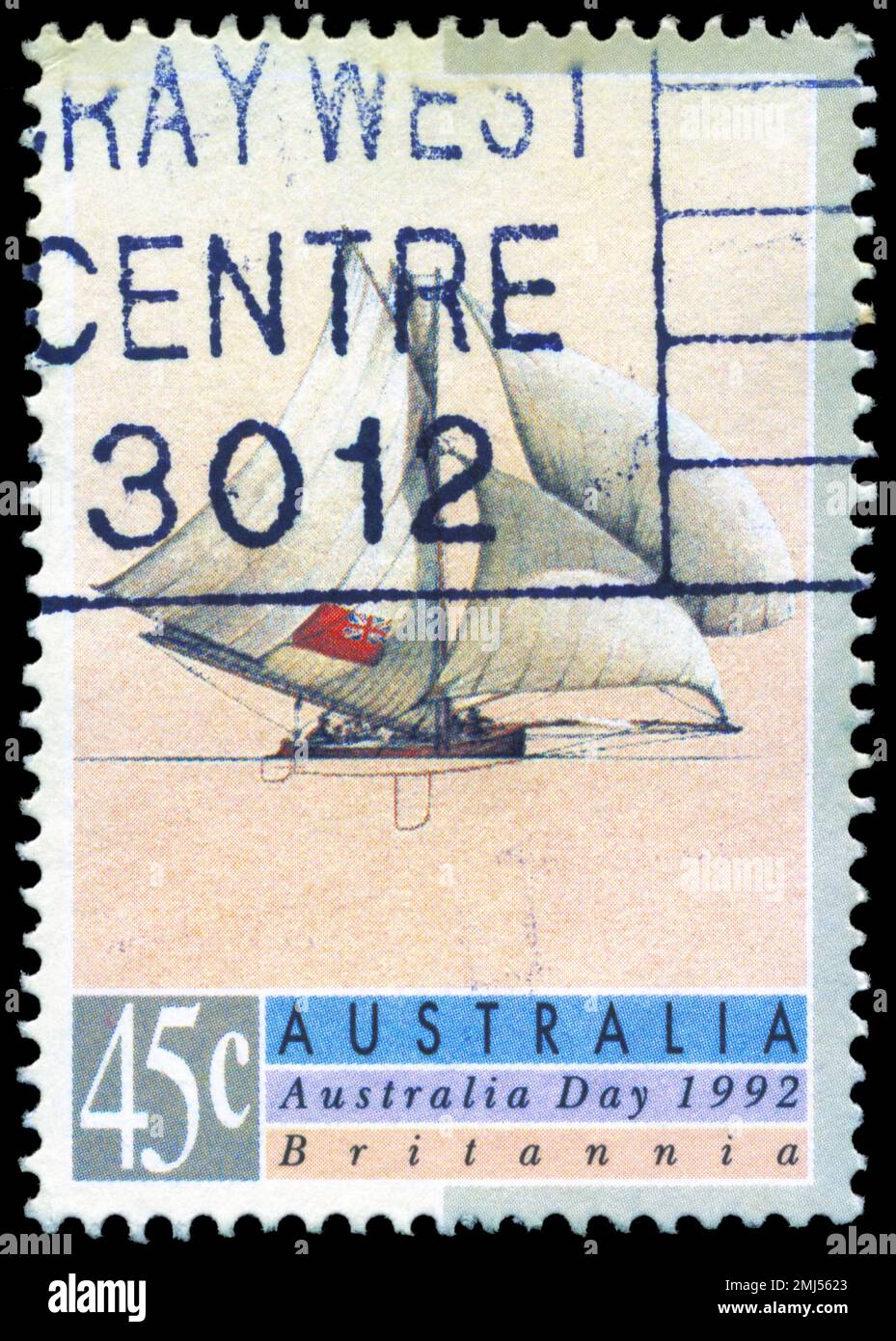 AUSTRALIA - CIRCA 1992: A Stamp printed in AUSTRALIA shows the 'Britannia', Sailing Ships series, circa 1992 Stock Photo