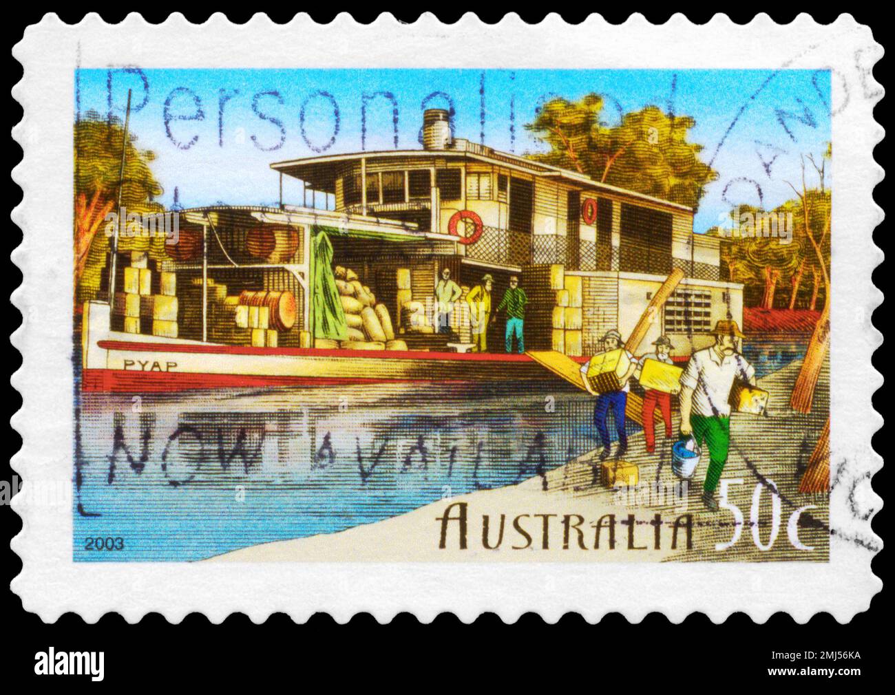 AUSTRALIA - CIRCA 2003: A Stamp printed in AUSTRALIA shows the 'Pyap', Murray River shipping, 150th anniversary, series, circa 2003 Stock Photo