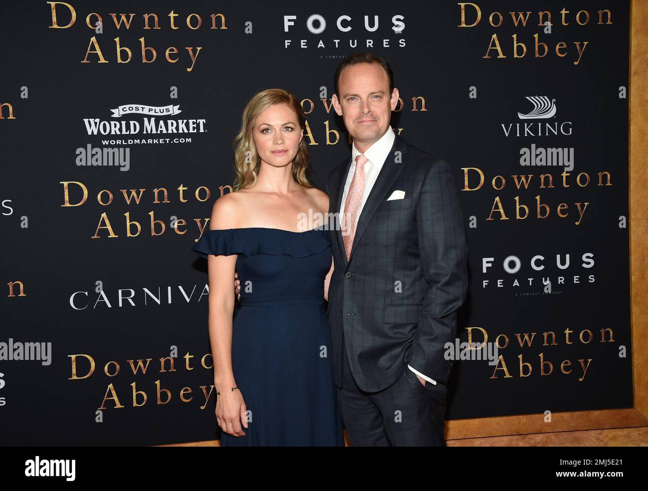 Actor Harry Hadden-Paton, right, and wife Rebecca Night attend the premiere of
