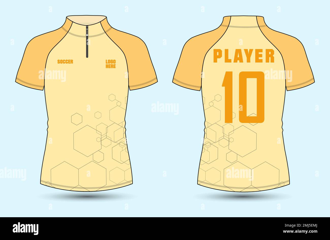 3D realistic mock up of front and back of yellow soccer jersey t-shirt .  Concept for football team uniform or apparel mockup template in design  vector illustration Stock Vector
