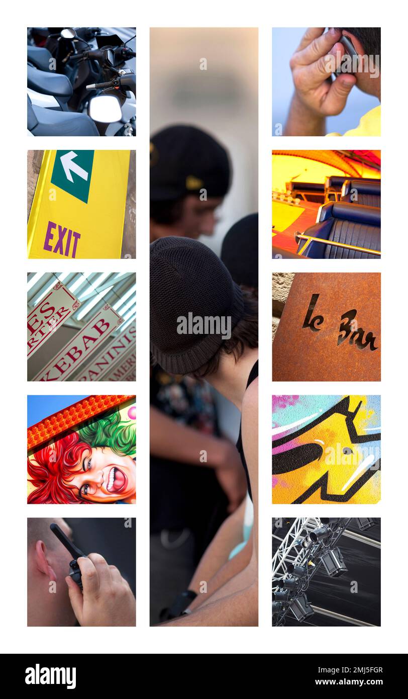Collage of places and lifestyle elements in the city Stock Photo