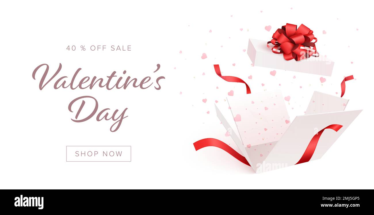 Valentine's day Background with Open Gift Box and Hearts Confetti ...