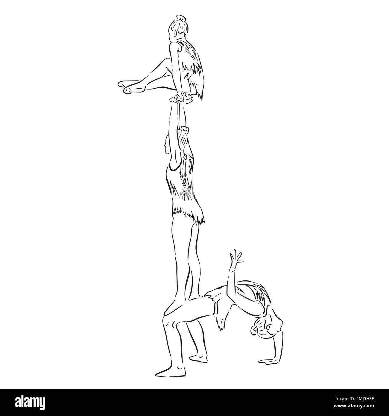Acrobatic, balance, performance, cooperation concept. Hand drawn