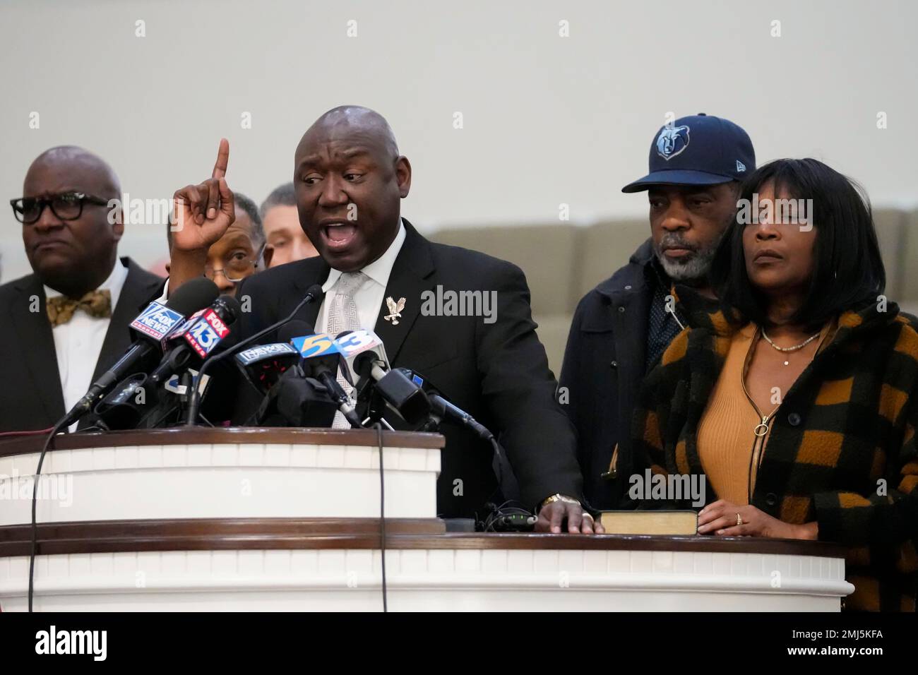 Civil rights attorney Attorney Ben Crump speaks at a news conference with RowVaughn Wells