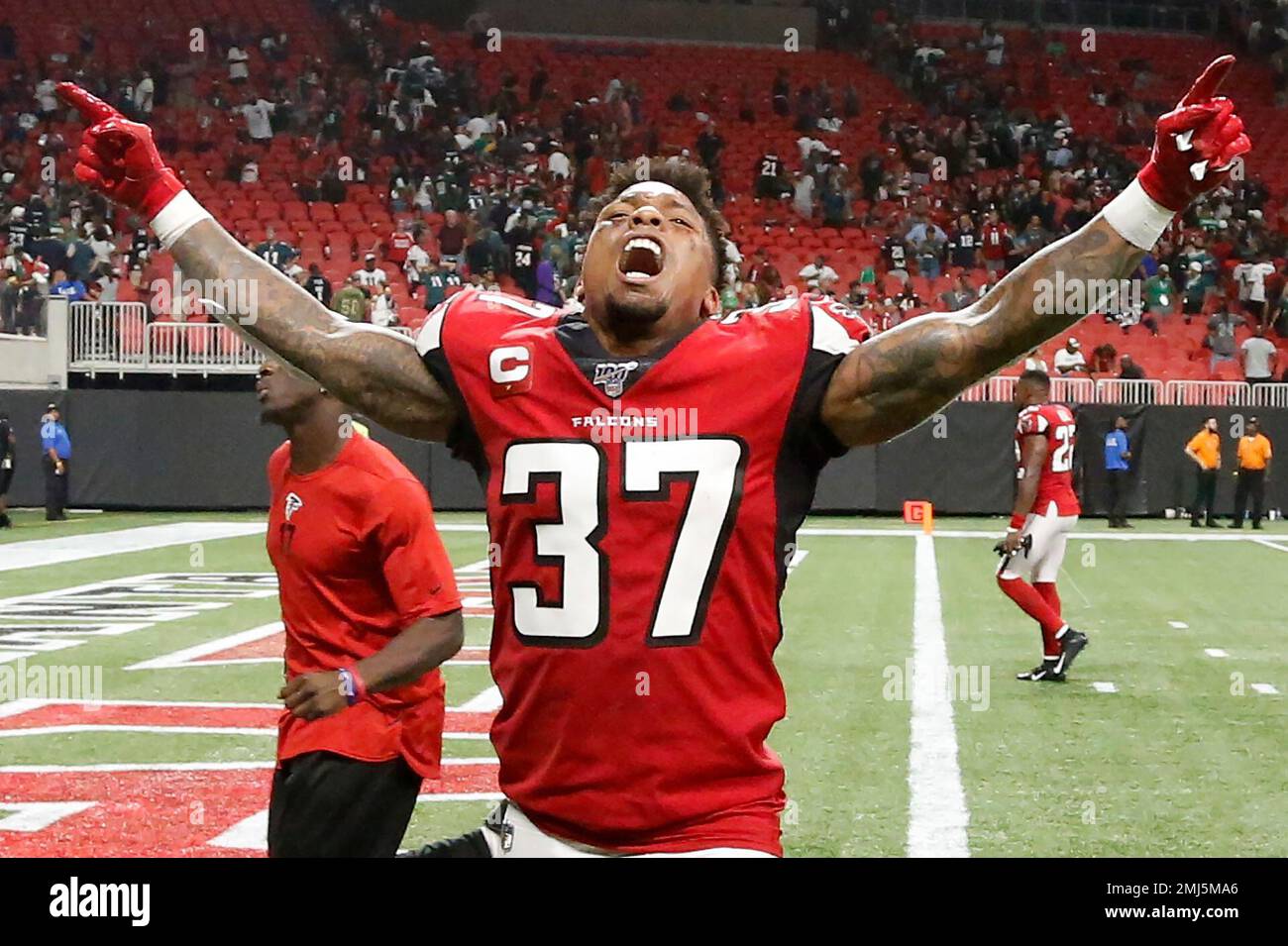 Atlanta Falcons free safety Ricardo Allen (37) celebrates a win